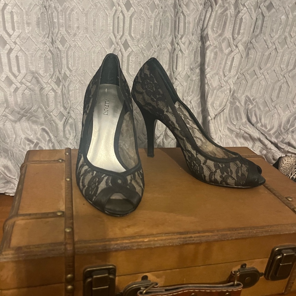 Alfani Black Lace Peep-Toe Heels